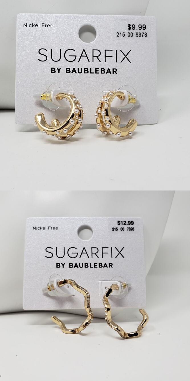 NWT Sugarfix by Baublebar 2 Pack Gold-Tone Earrings Faux Pearl Zig-Zag Hoop
